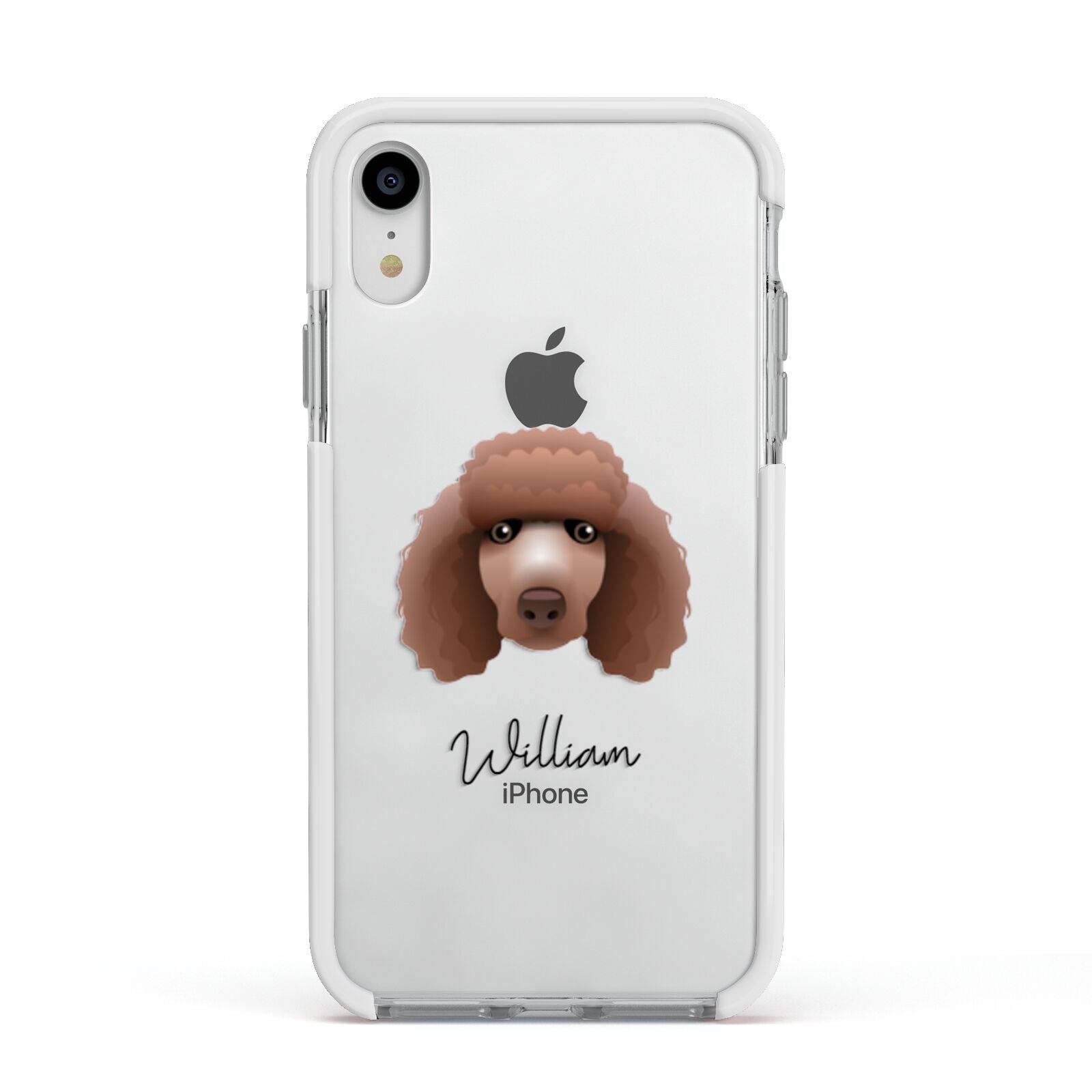 Poodle Personalised Apple iPhone XR Impact Case White Edge on Silver Phone