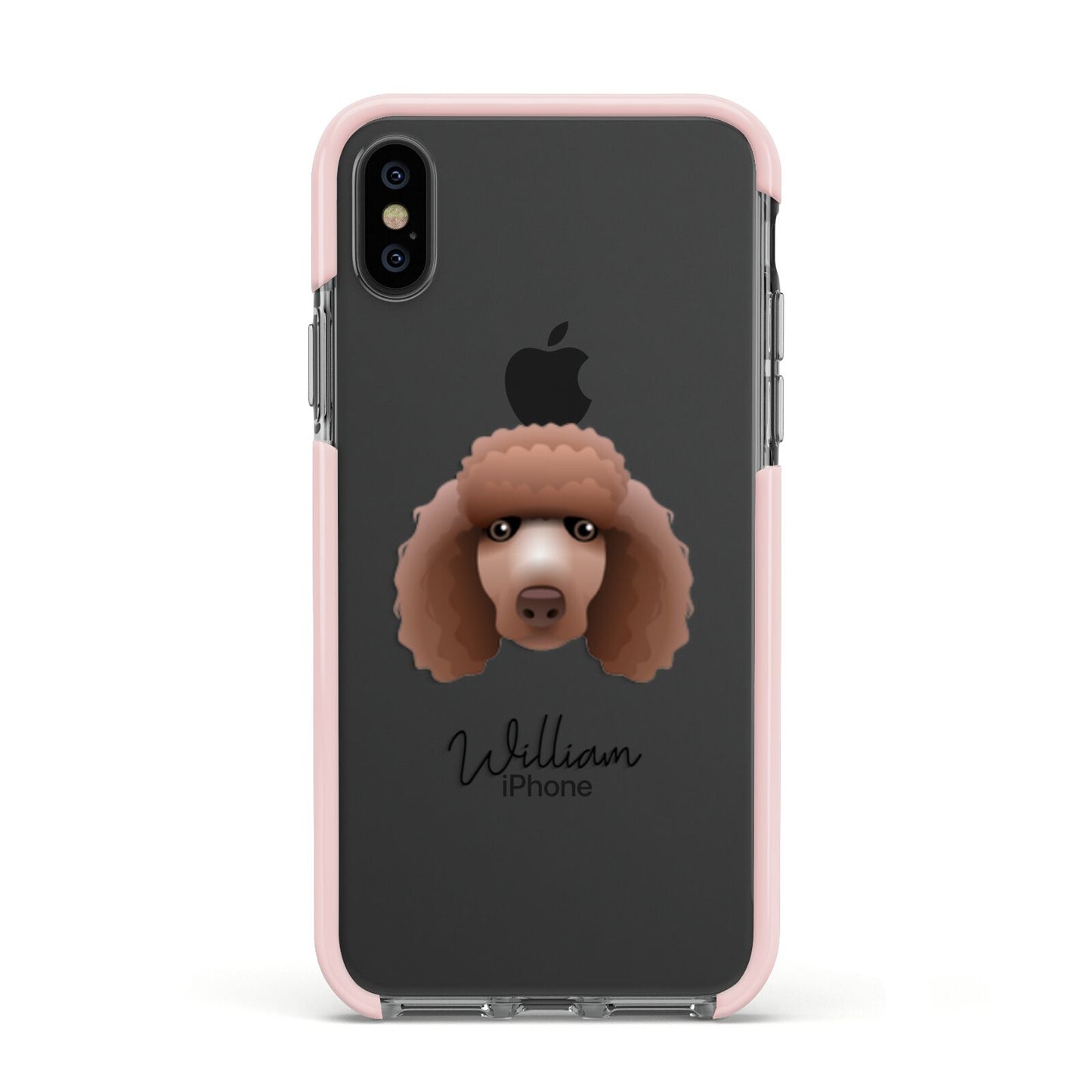 Poodle Personalised Apple iPhone Xs Impact Case Pink Edge on Black Phone