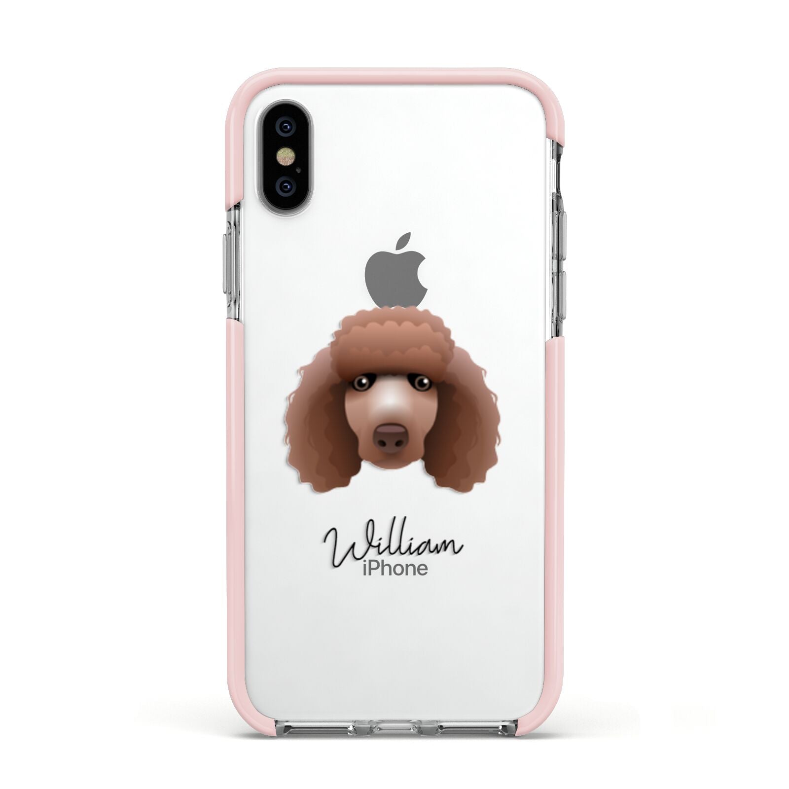 Poodle Personalised Apple iPhone Xs Impact Case Pink Edge on Silver Phone