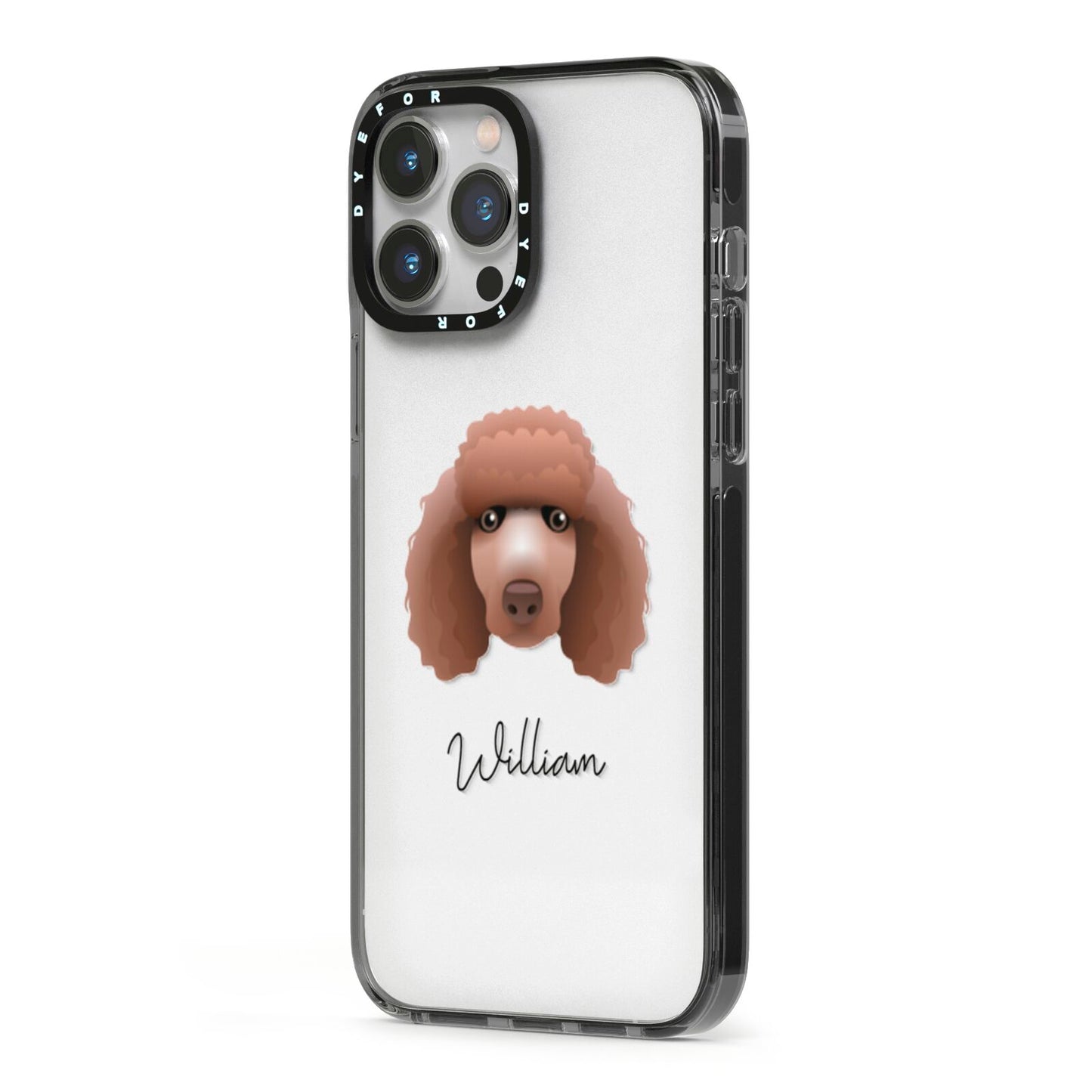 Poodle Personalised iPhone 13 Pro Max Black Impact Case Side Angle on Silver phone