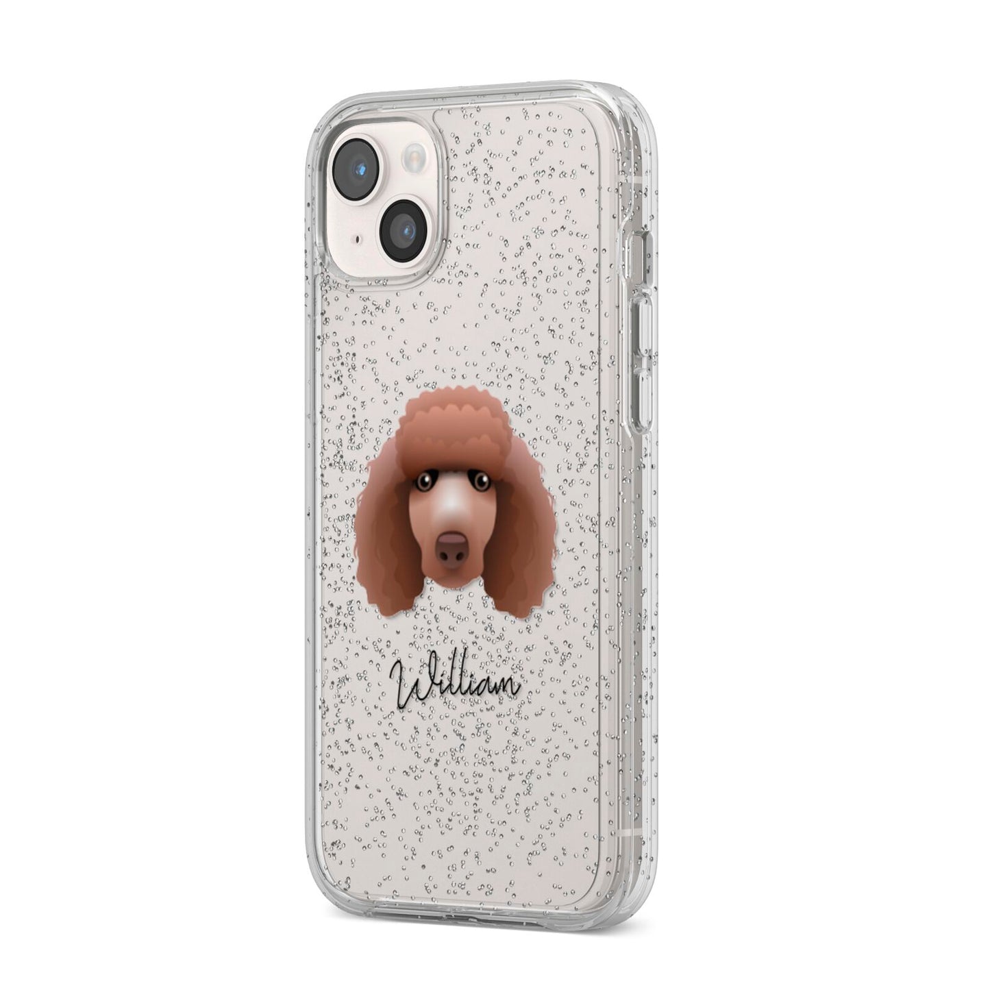 Poodle Personalised iPhone 14 Plus Glitter Tough Case Starlight Angled Image