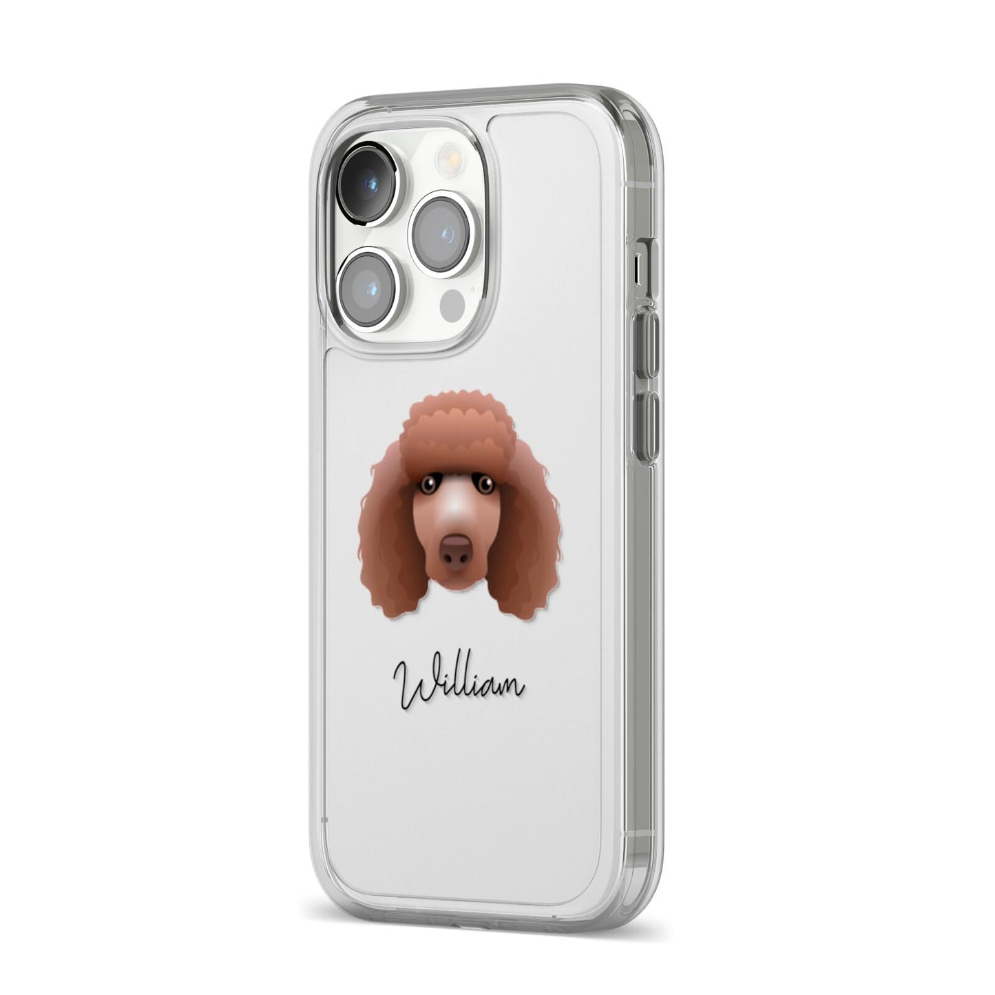 Poodle Personalised iPhone 14 Pro Clear Tough Case Silver Angled Image
