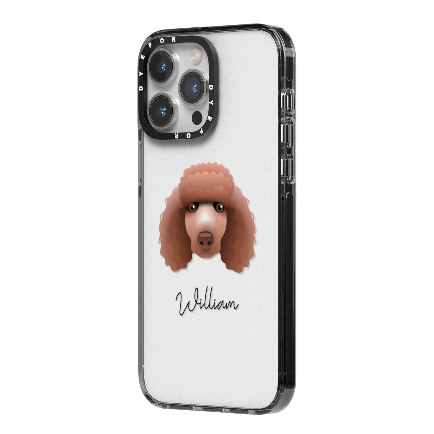 Poodle Personalised iPhone 14 Pro Max Black Impact Case Side Angle on Silver phone