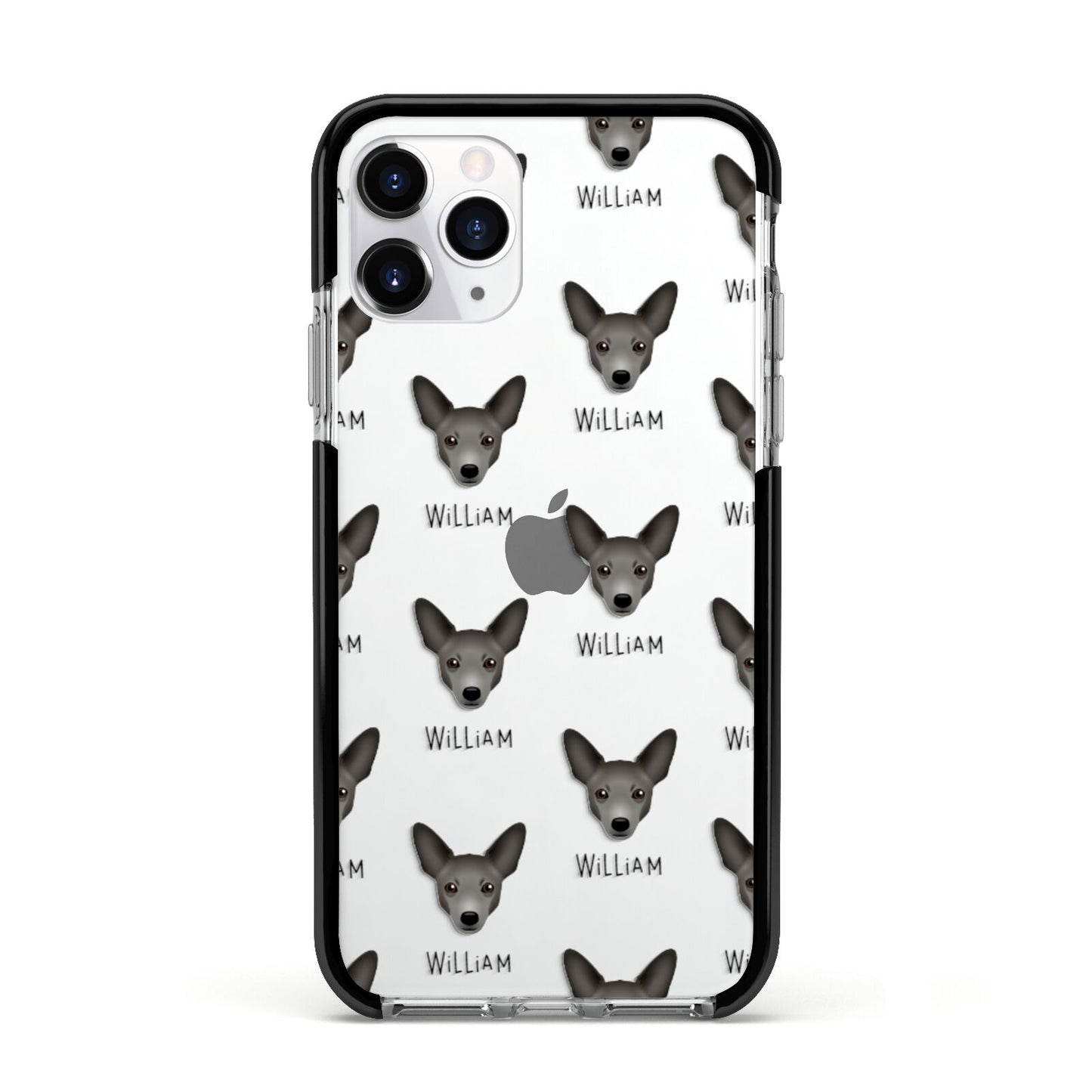 Portuguese Podengo Icon with Name Apple iPhone 11 Pro in Silver with Black Impact Case
