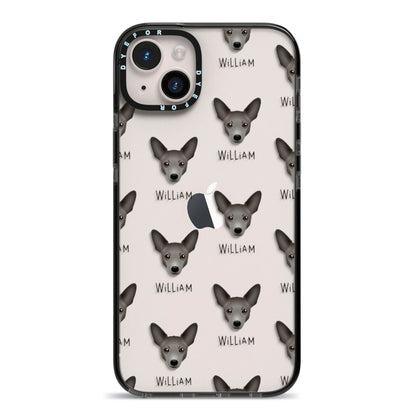 Portuguese Podengo Icon with Name iPhone 14 Plus Black Impact Case on Silver phone