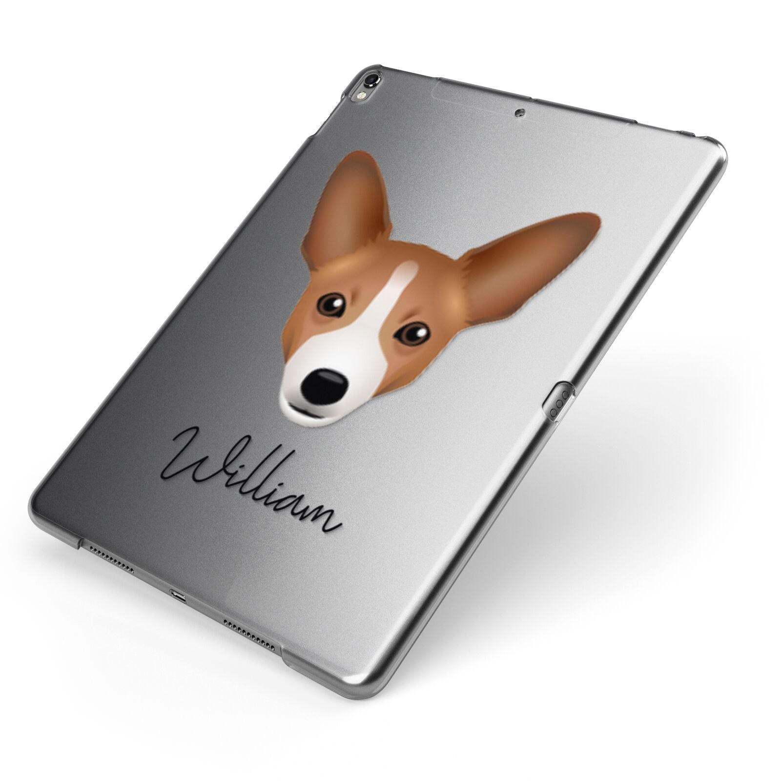 Portuguese Podengo Personalised Apple iPad Case on Grey iPad Side View