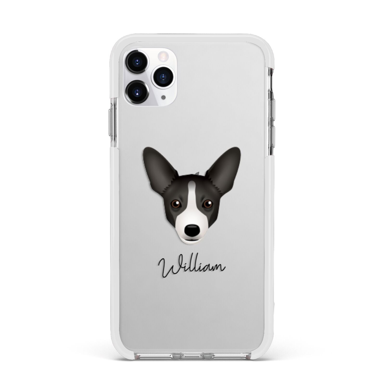 Portuguese Podengo Personalised Apple iPhone 11 Pro Max in Silver with White Impact Case