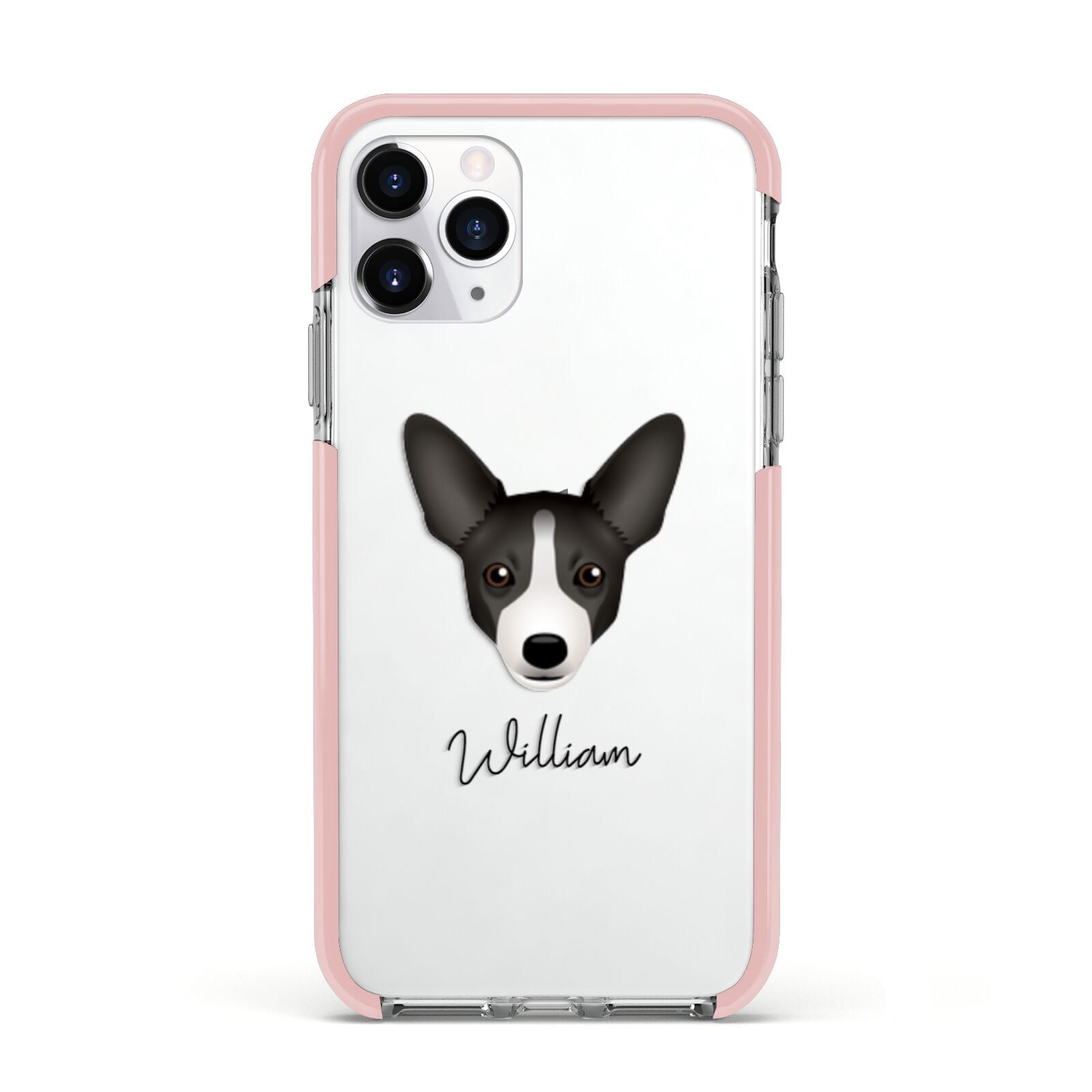 Portuguese Podengo Personalised Apple iPhone 11 Pro in Silver with Pink Impact Case