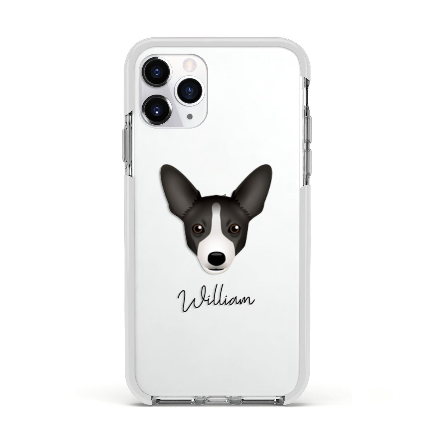 Portuguese Podengo Personalised Apple iPhone 11 Pro in Silver with White Impact Case