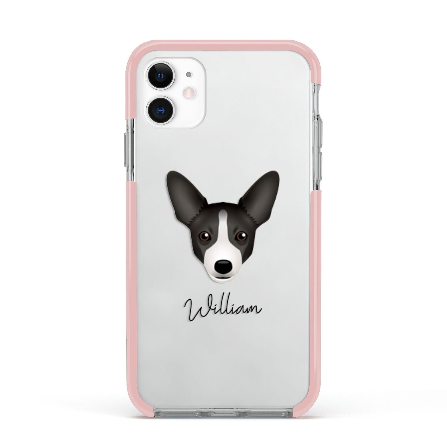 Portuguese Podengo Personalised Apple iPhone 11 in White with Pink Impact Case