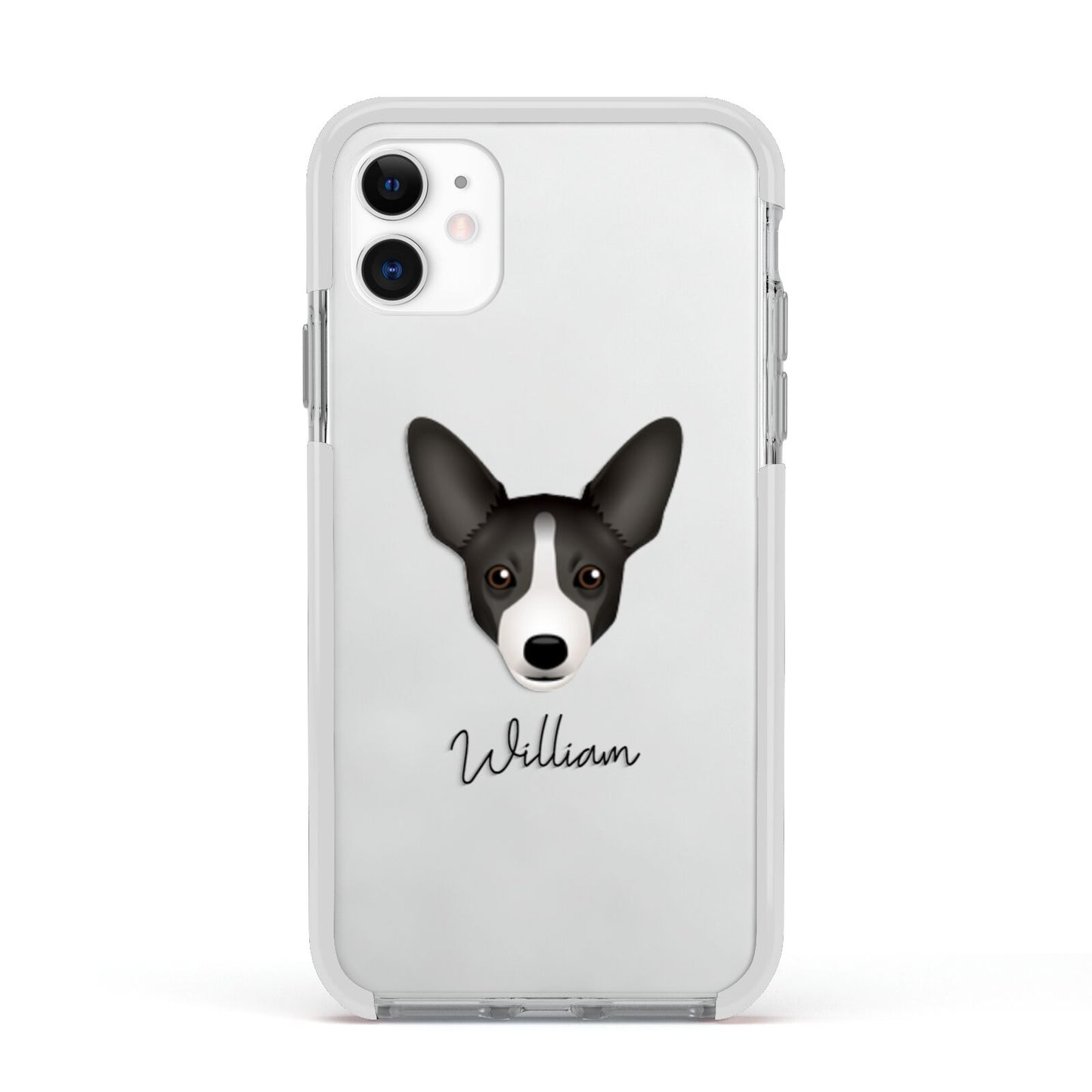 Portuguese Podengo Personalised Apple iPhone 11 in White with White Impact Case