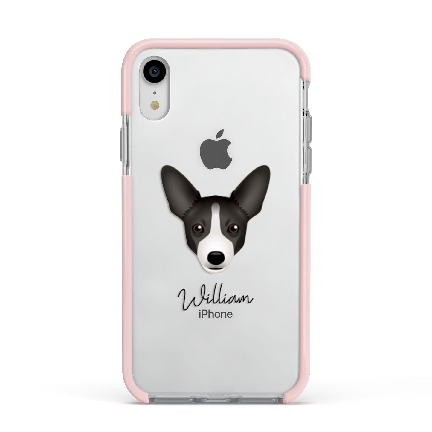 Portuguese Podengo Personalised Apple iPhone XR Impact Case Pink Edge on Silver Phone