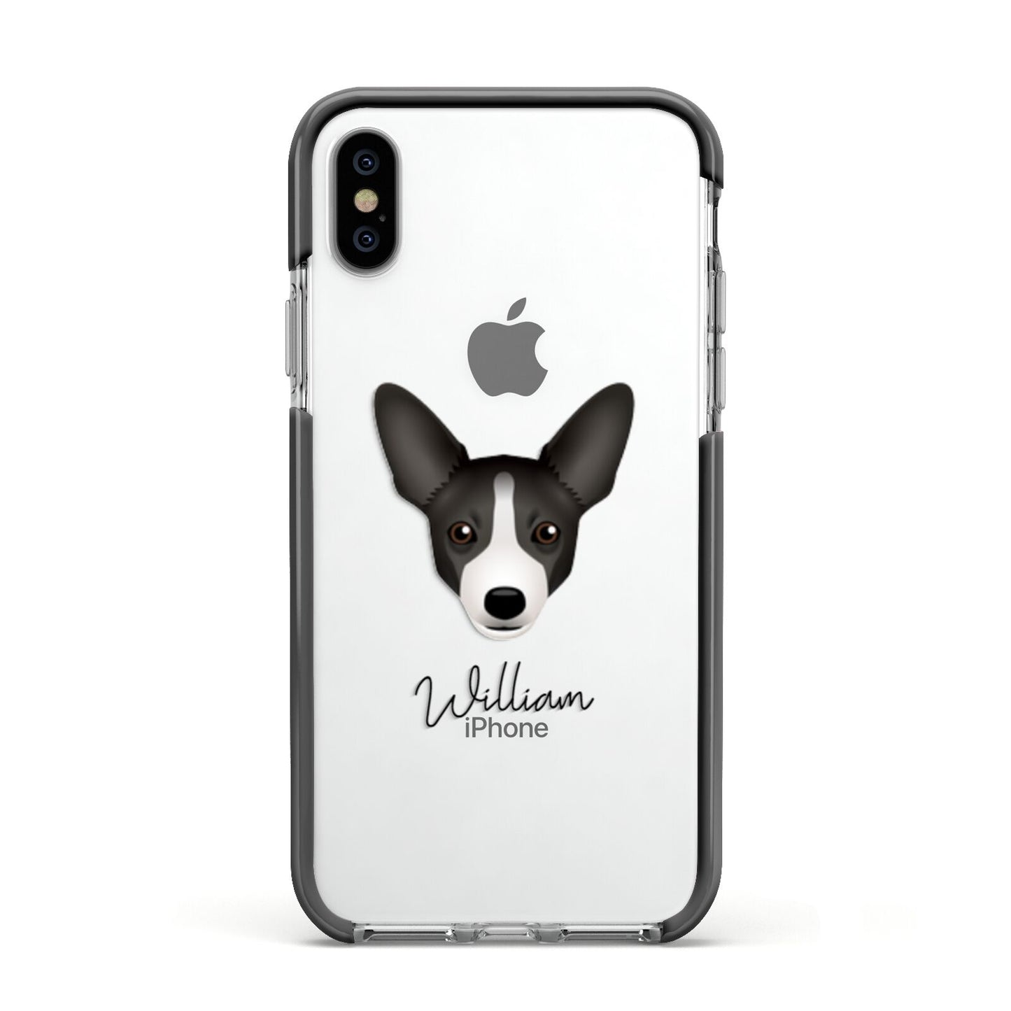 Portuguese Podengo Personalised Apple iPhone Xs Impact Case Black Edge on Silver Phone