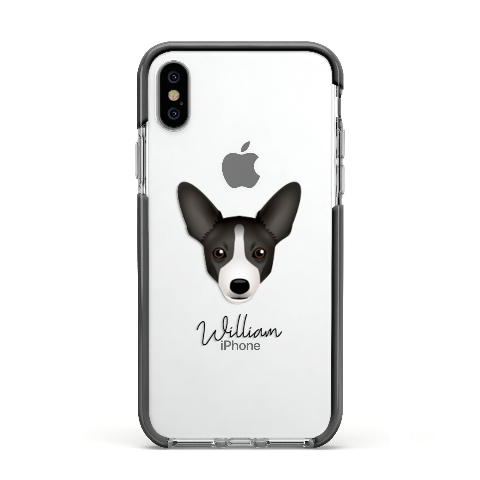 Portuguese Podengo Personalised Apple iPhone Xs Impact Case Black Edge on Silver Phone