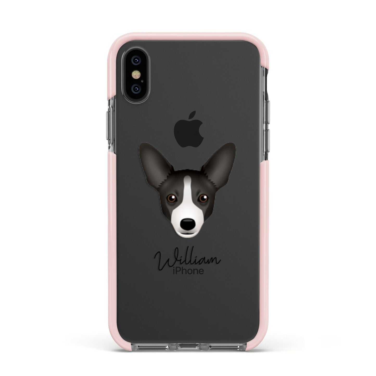 Portuguese Podengo Personalised Apple iPhone Xs Impact Case Pink Edge on Black Phone