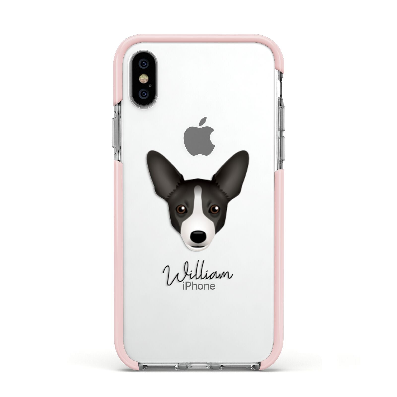 Portuguese Podengo Personalised Apple iPhone Xs Impact Case Pink Edge on Silver Phone