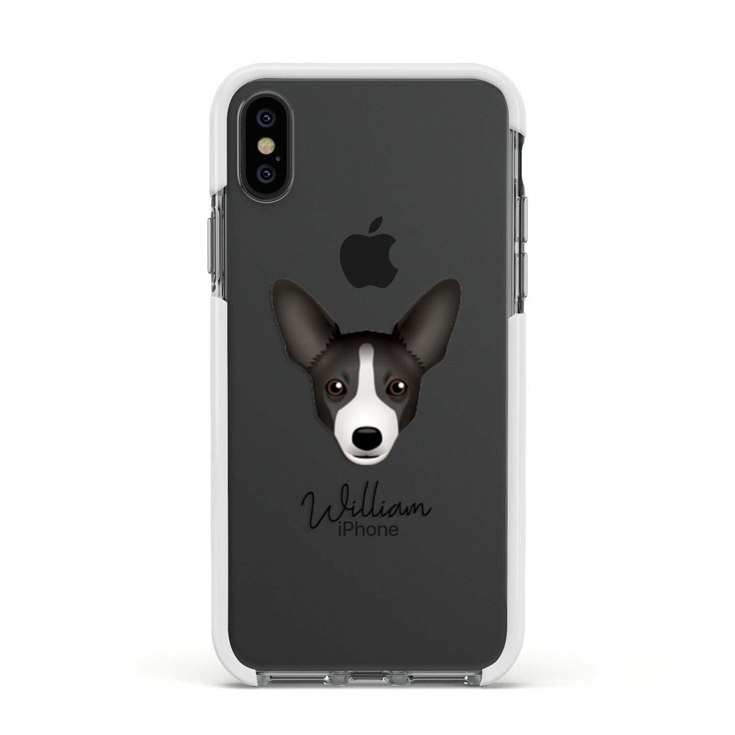Portuguese Podengo Personalised Apple iPhone Xs Impact Case White Edge on Black Phone