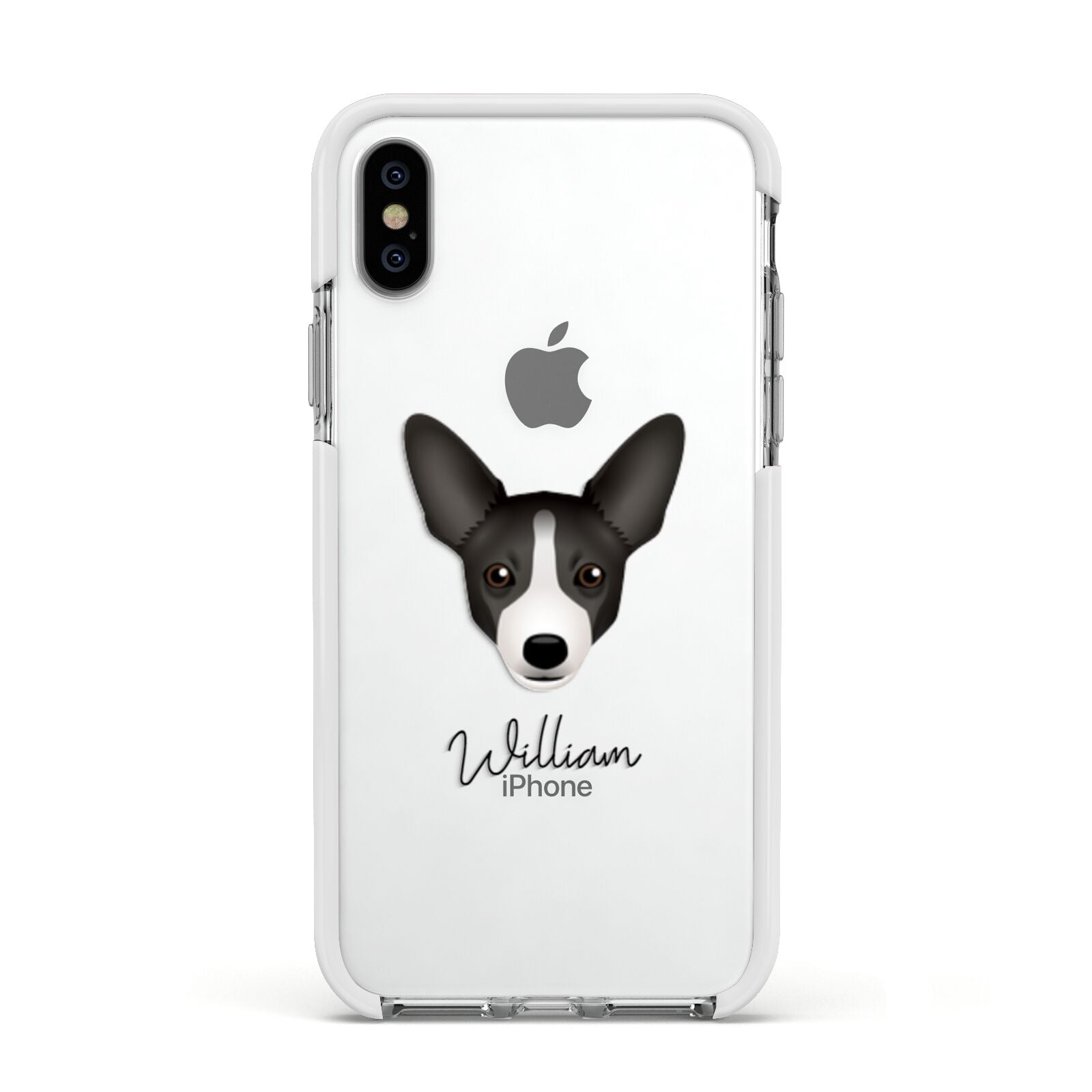 Portuguese Podengo Personalised Apple iPhone Xs Impact Case White Edge on Silver Phone
