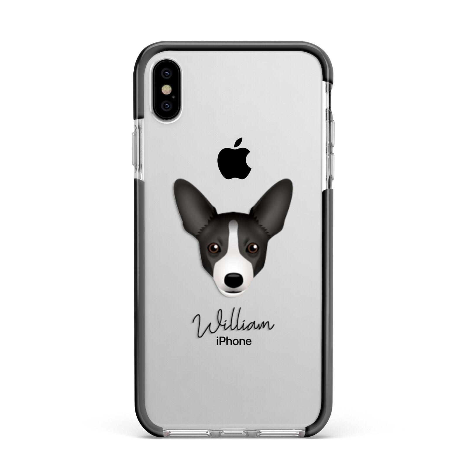 Portuguese Podengo Personalised Apple iPhone Xs Max Impact Case Black Edge on Silver Phone