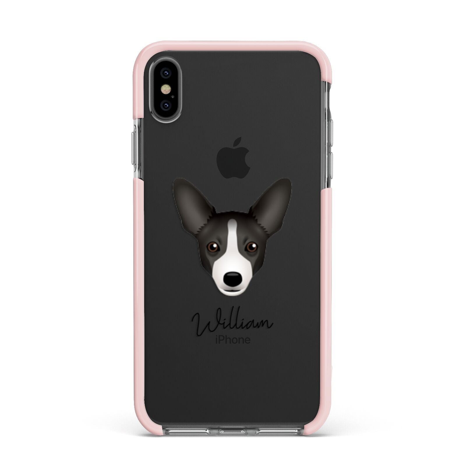 Portuguese Podengo Personalised Apple iPhone Xs Max Impact Case Pink Edge on Black Phone