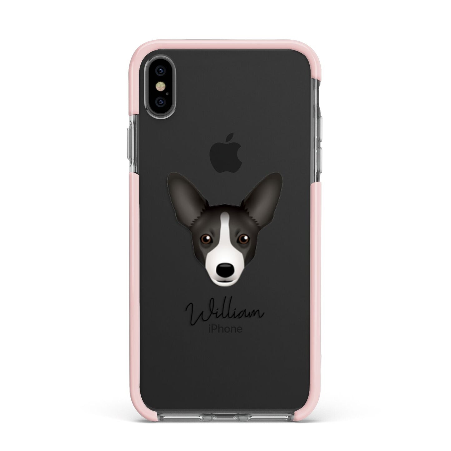 Portuguese Podengo Personalised Apple iPhone Xs Max Impact Case Pink Edge on Black Phone