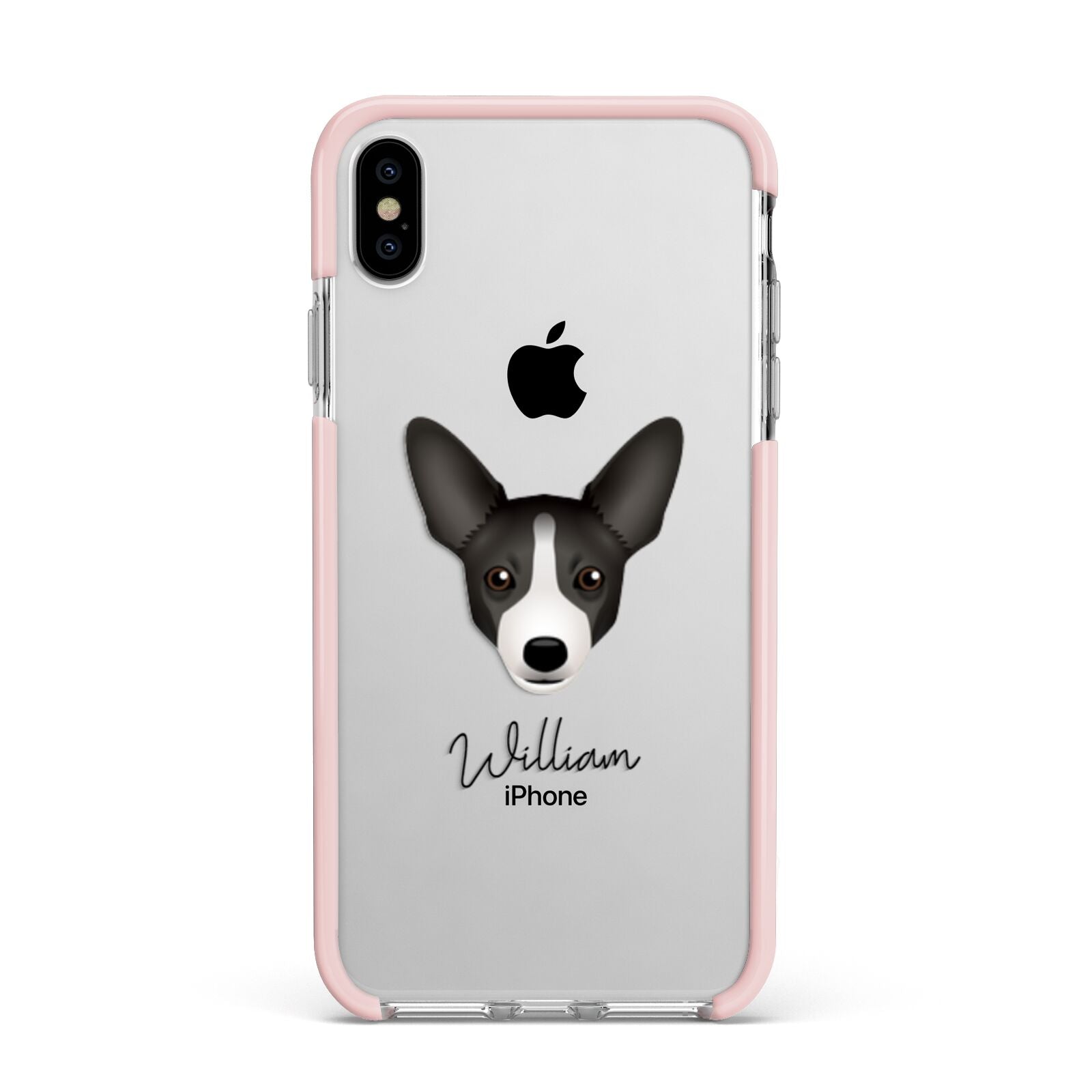 Portuguese Podengo Personalised Apple iPhone Xs Max Impact Case Pink Edge on Silver Phone