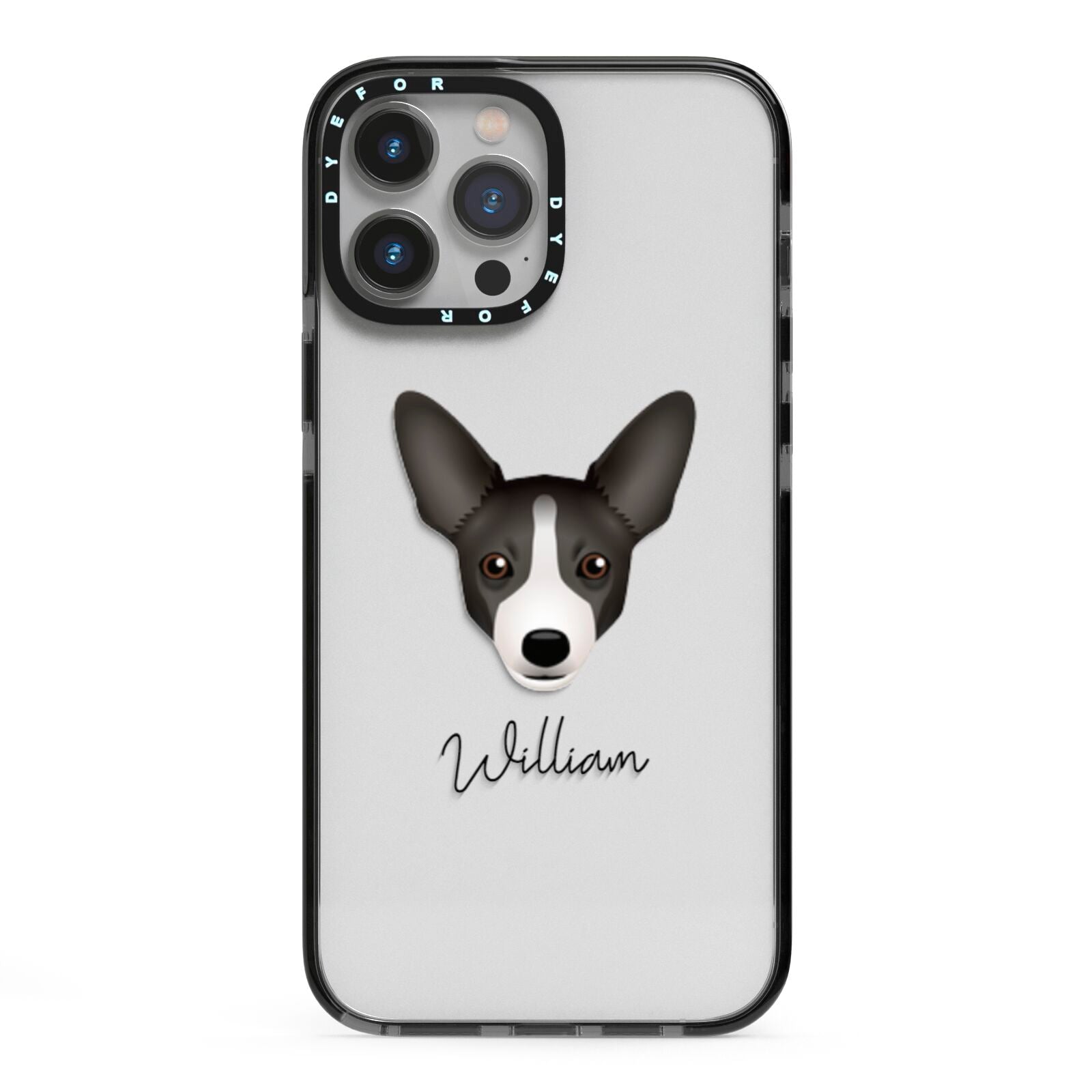 Portuguese Podengo Personalised iPhone 13 Pro Max Black Impact Case on Silver phone
