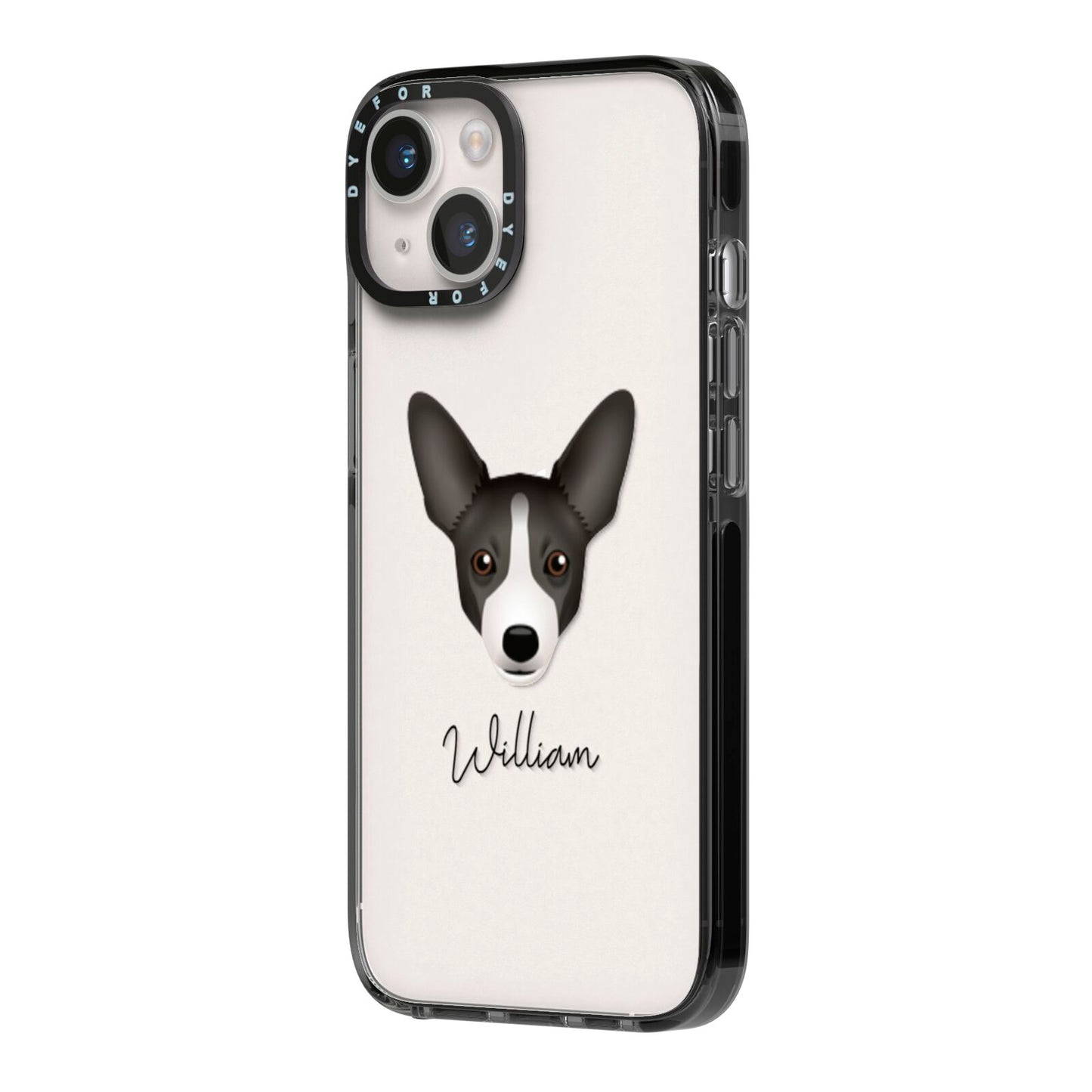 Portuguese Podengo Personalised iPhone 14 Black Impact Case Side Angle on Silver phone