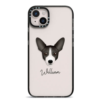 Portuguese Podengo Personalised iPhone 14 Plus Black Impact Case on Silver phone