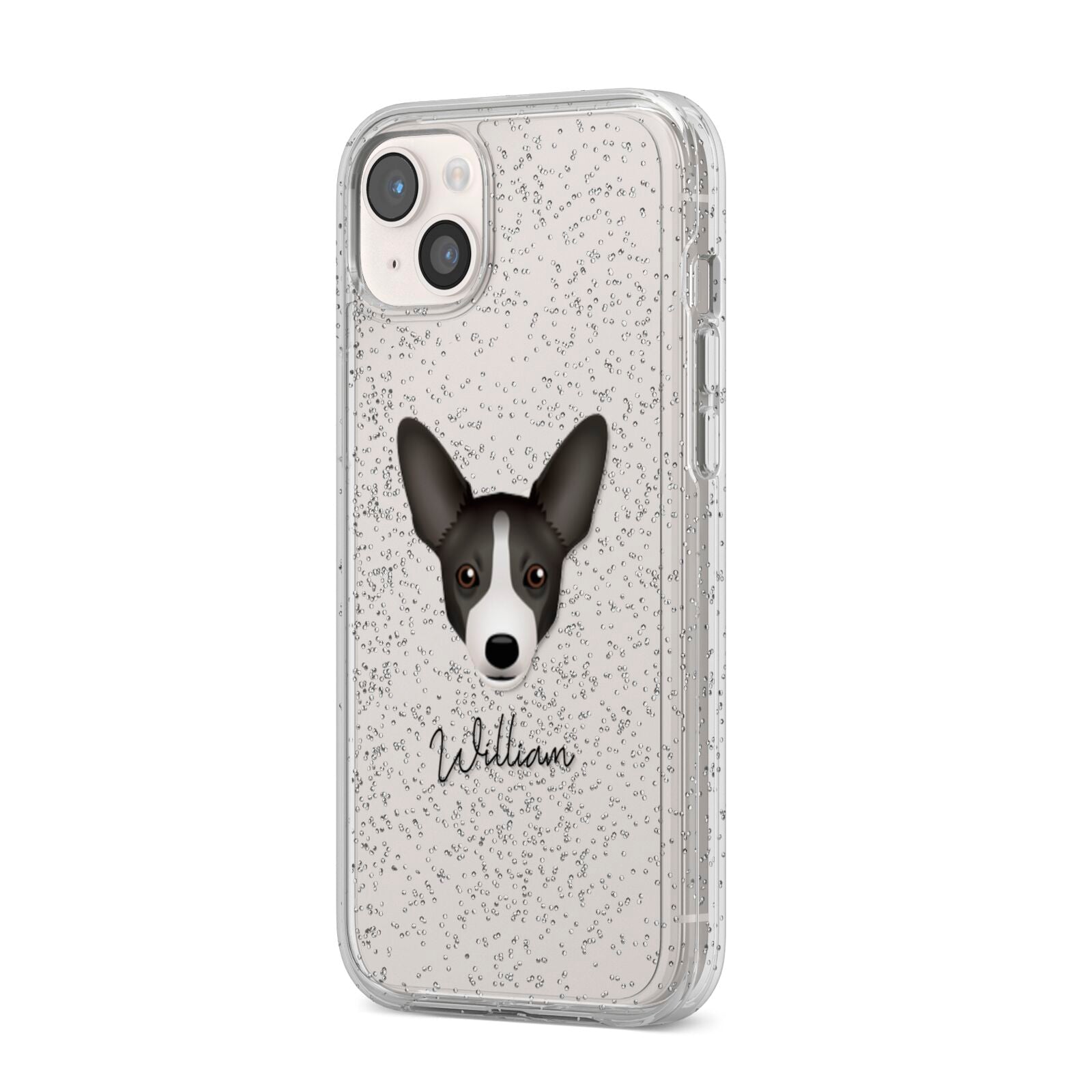 Portuguese Podengo Personalised iPhone 14 Plus Glitter Tough Case Starlight Angled Image