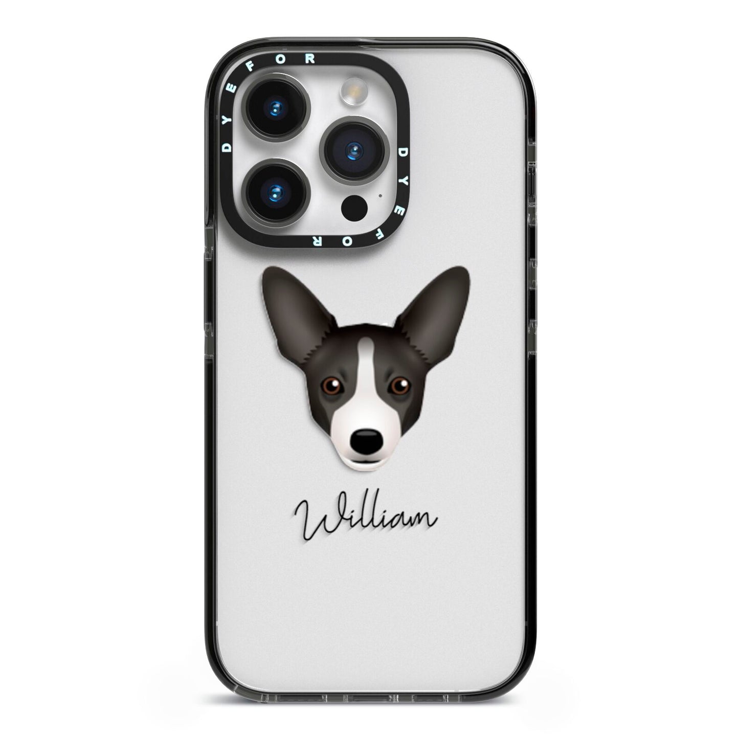 Portuguese Podengo Personalised iPhone 14 Pro Black Impact Case on Silver phone