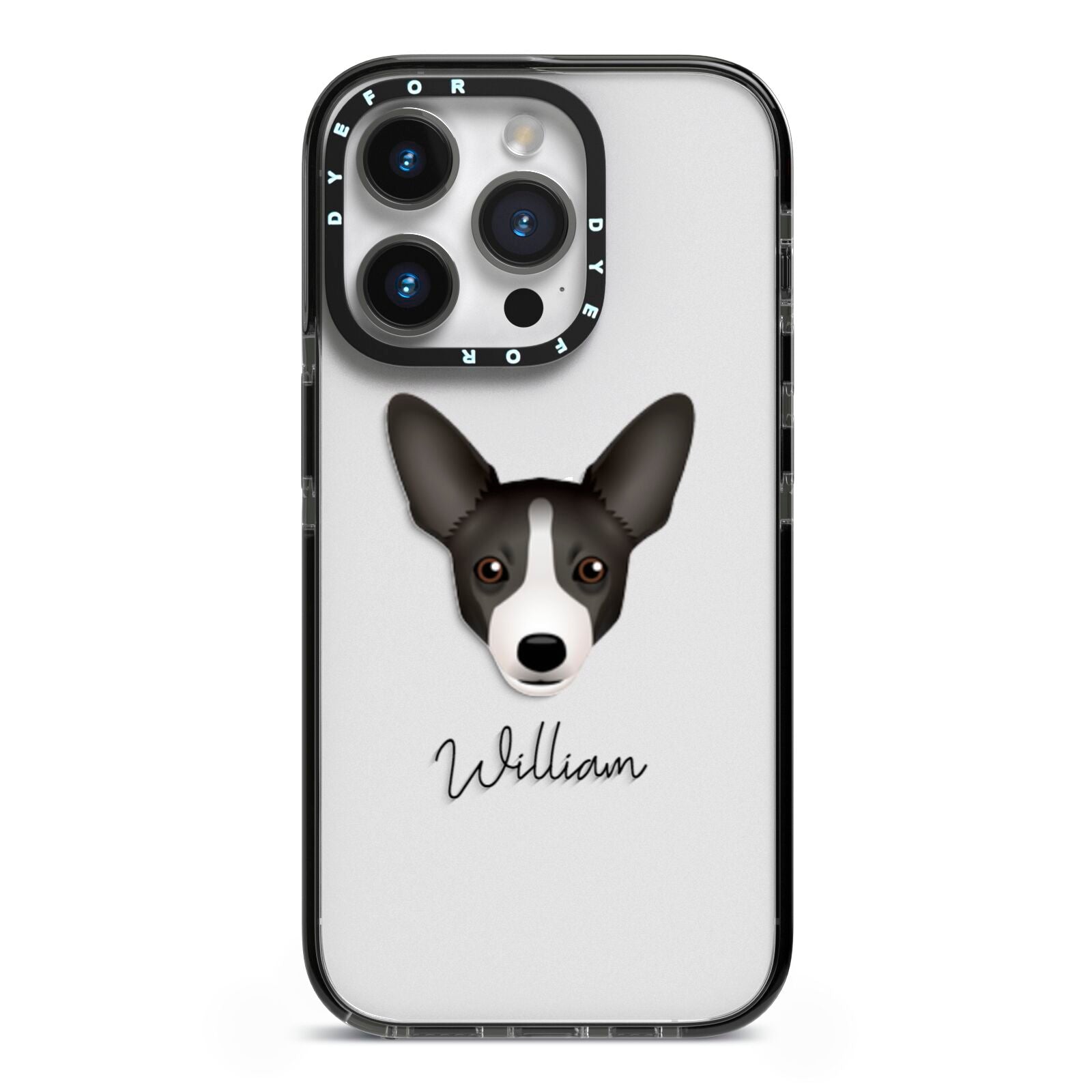 Portuguese Podengo Personalised iPhone 14 Pro Black Impact Case on Silver phone