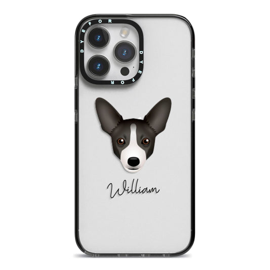 Portuguese Podengo Personalised iPhone 14 Pro Max Black Impact Case on Silver phone