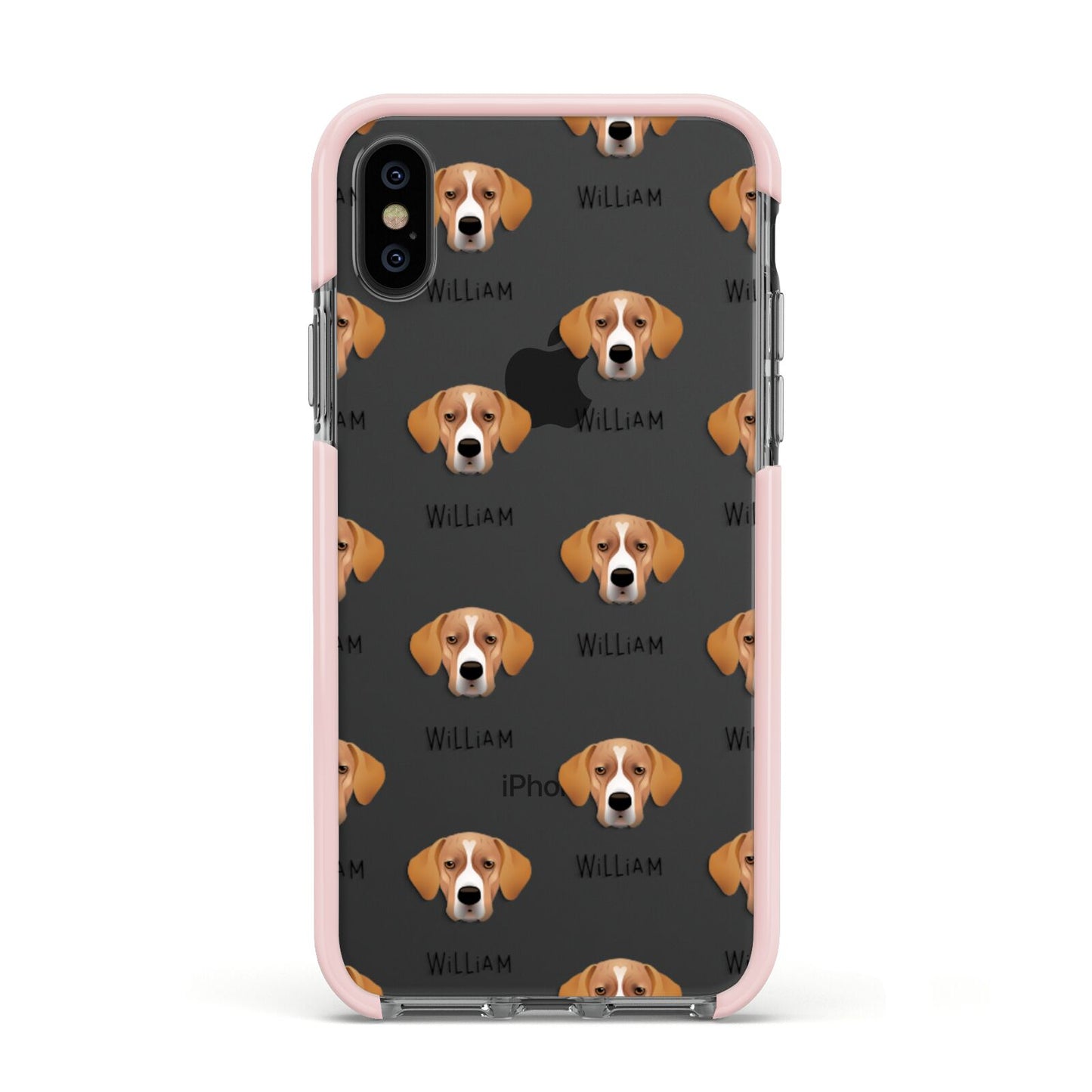 Portuguese Pointer Icon with Name Apple iPhone Xs Impact Case Pink Edge on Black Phone