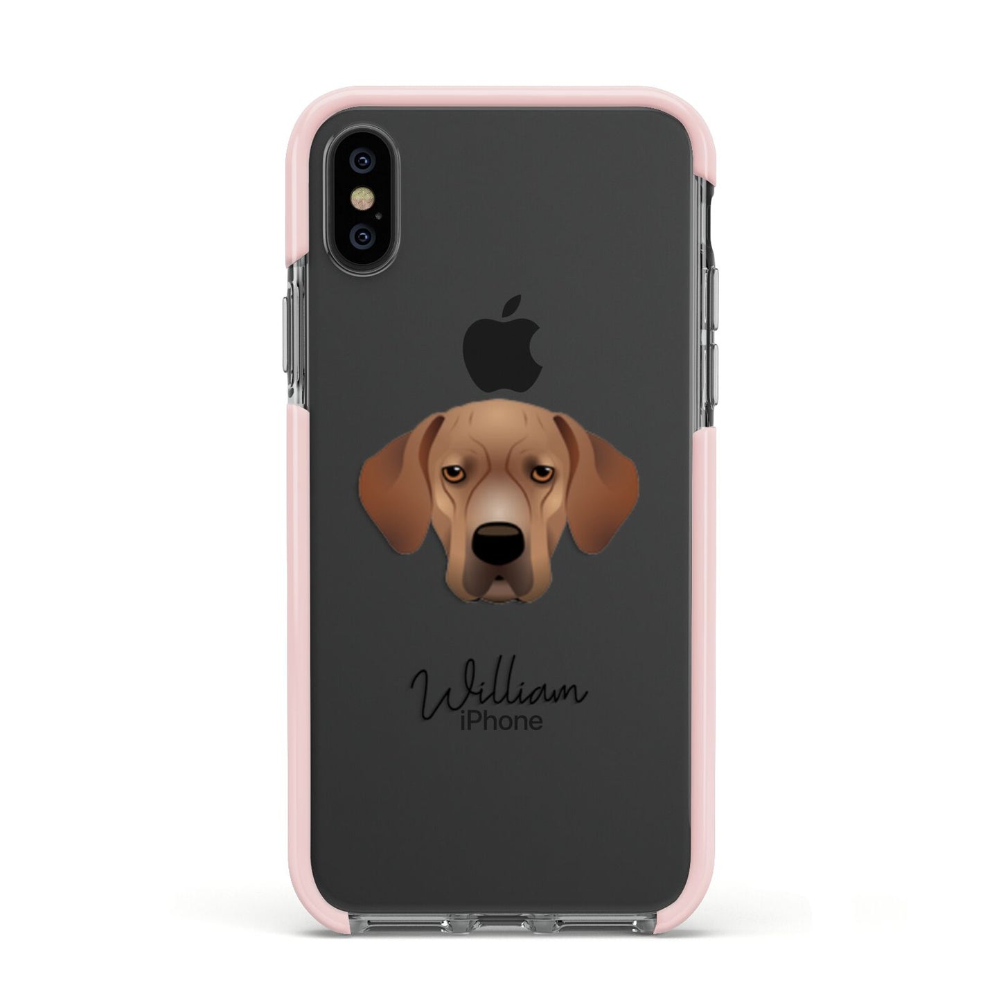 Portuguese Pointer Personalised Apple iPhone Xs Impact Case Pink Edge on Black Phone