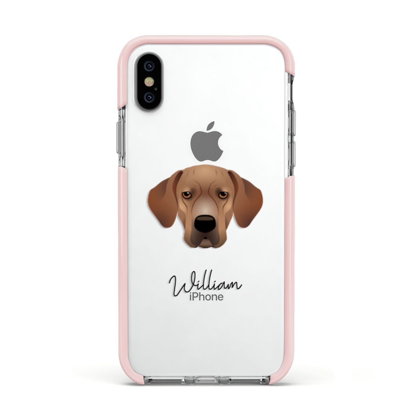 Portuguese Pointer Personalised Apple iPhone Xs Impact Case Pink Edge on Silver Phone