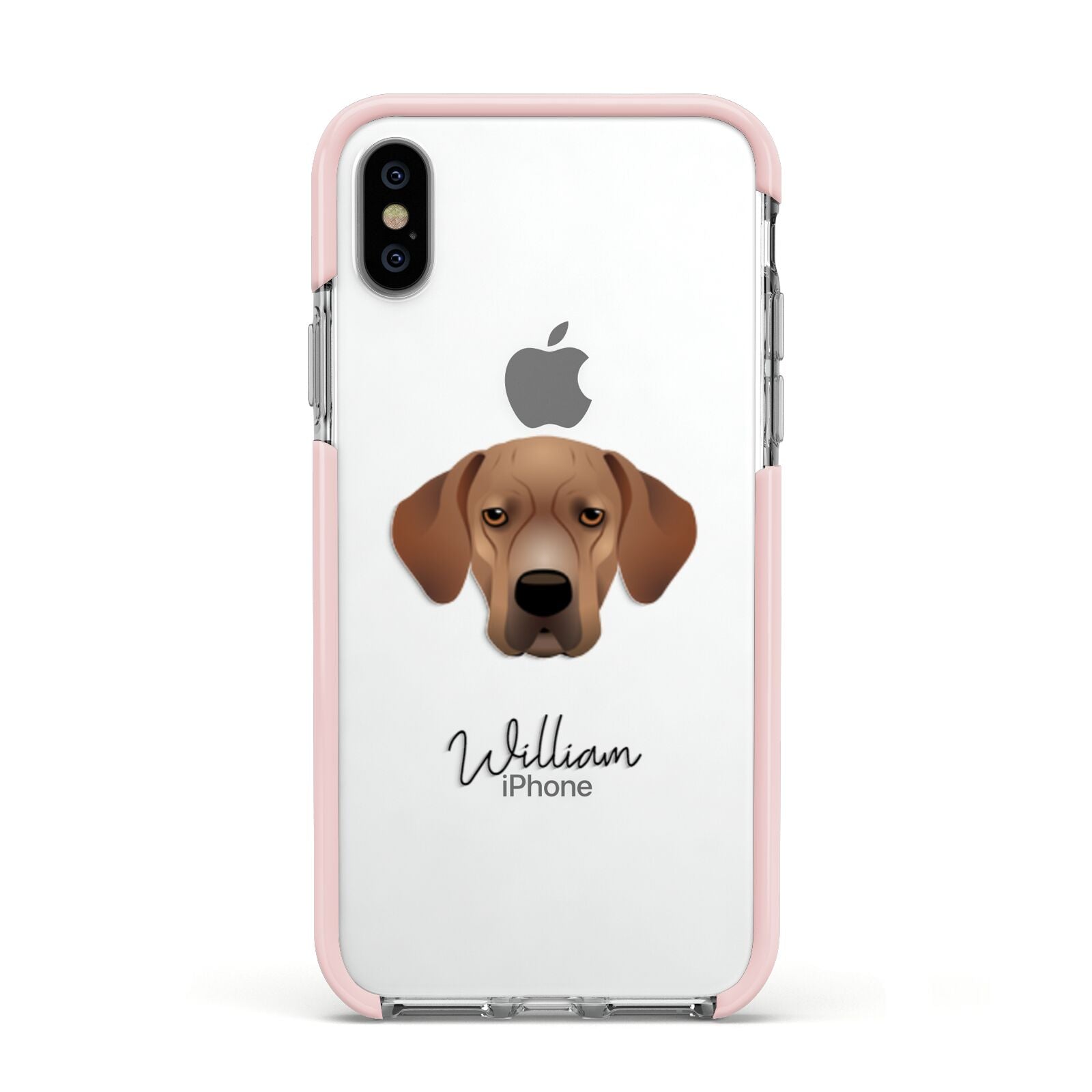 Portuguese Pointer Personalised Apple iPhone Xs Impact Case Pink Edge on Silver Phone