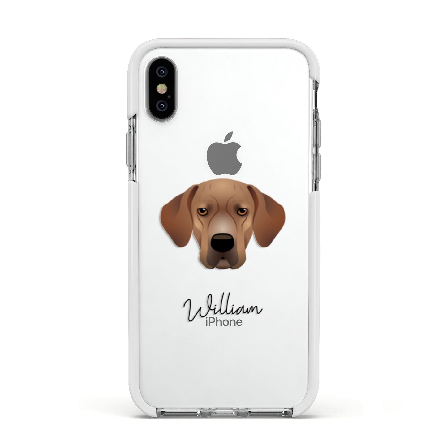 Portuguese Pointer Personalised Apple iPhone Xs Impact Case White Edge on Silver Phone