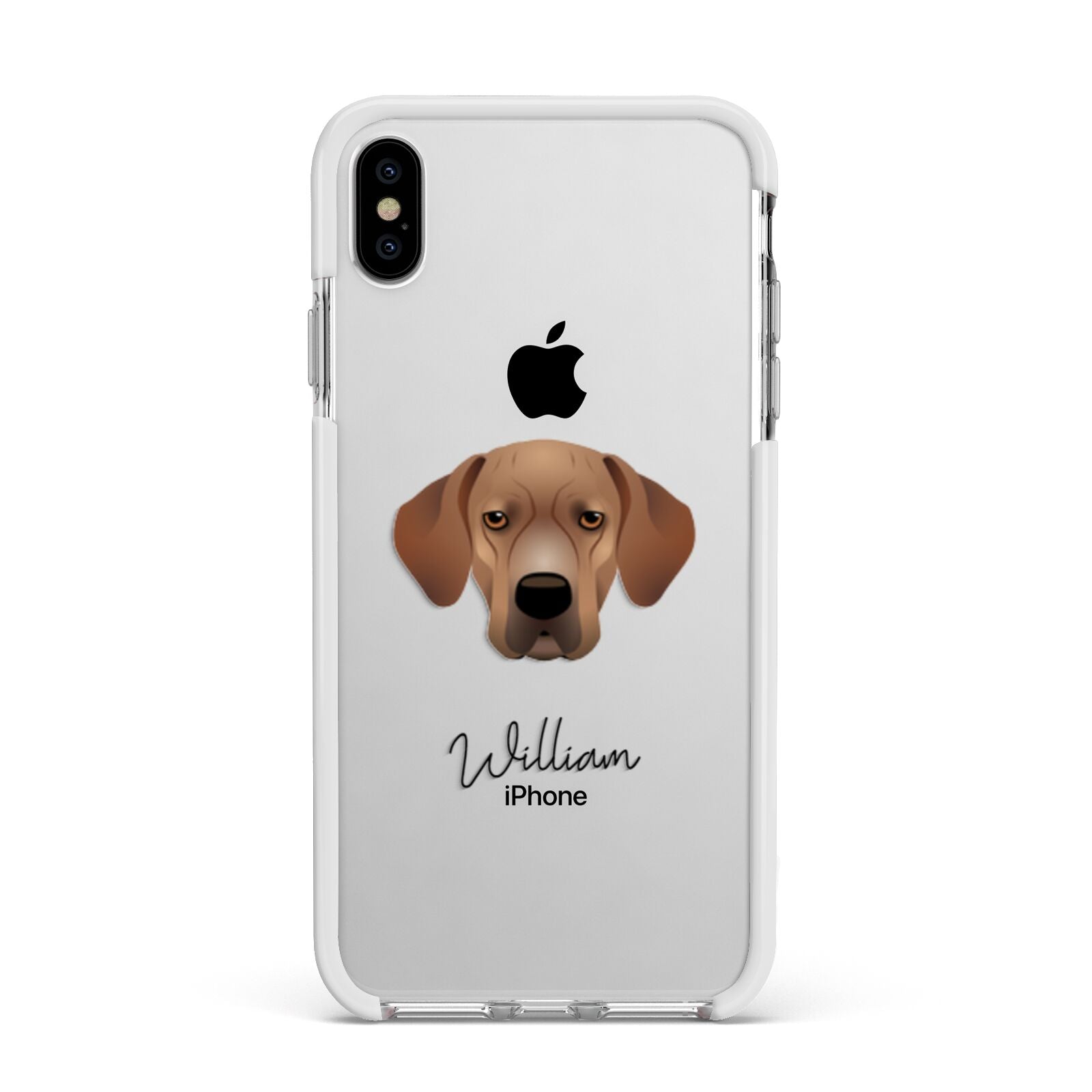 Portuguese Pointer Personalised Apple iPhone Xs Max Impact Case White Edge on Silver Phone