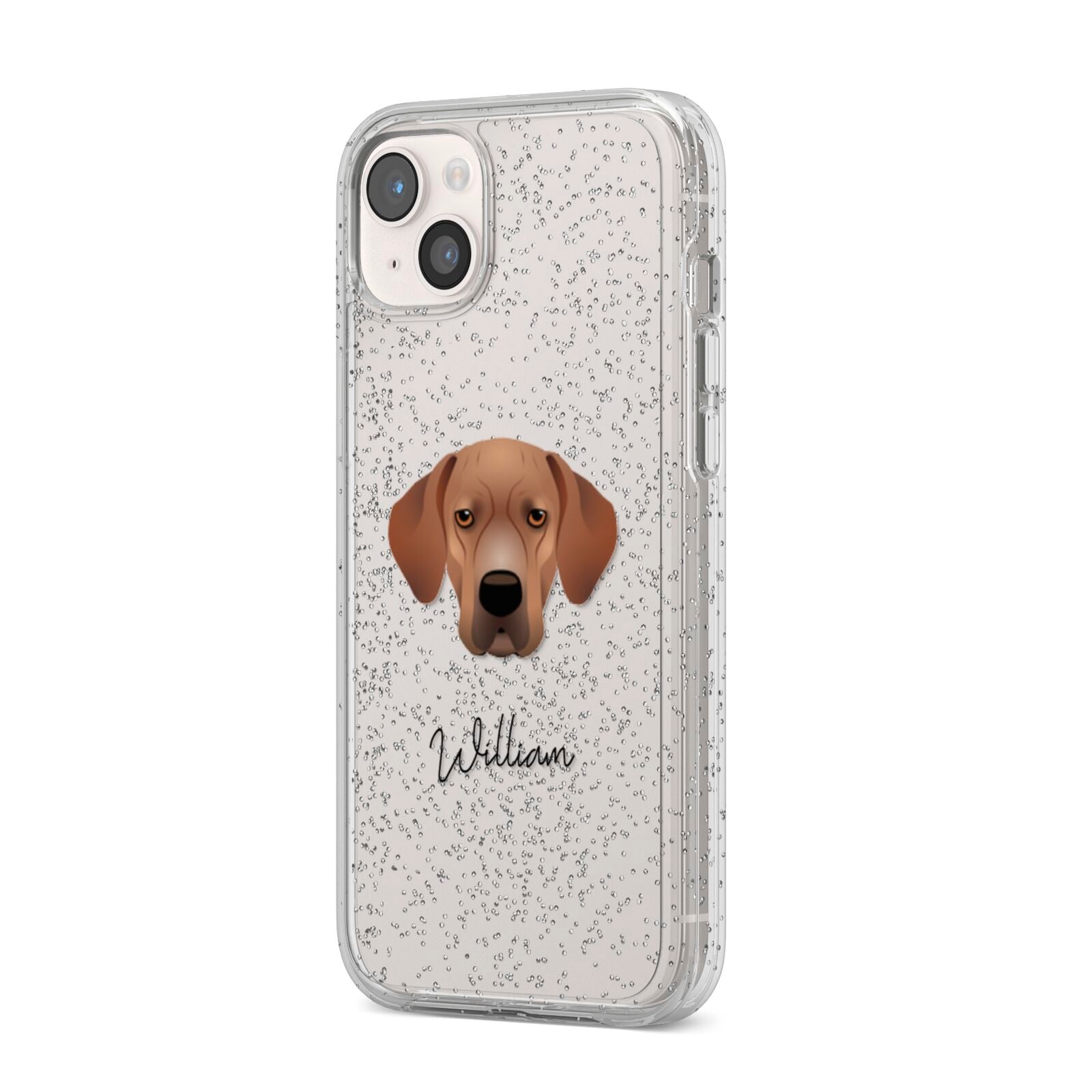 Portuguese Pointer Personalised iPhone 14 Plus Glitter Tough Case Starlight Angled Image
