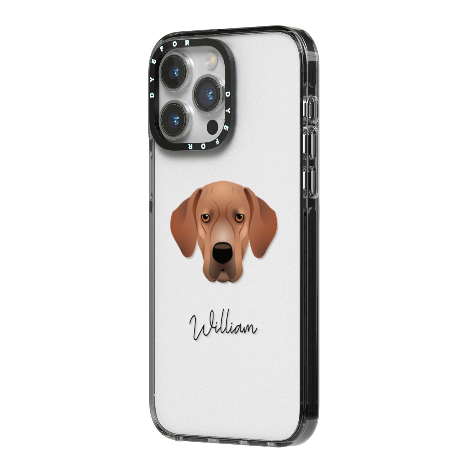 Portuguese Pointer Personalised iPhone 14 Pro Max Black Impact Case Side Angle on Silver phone