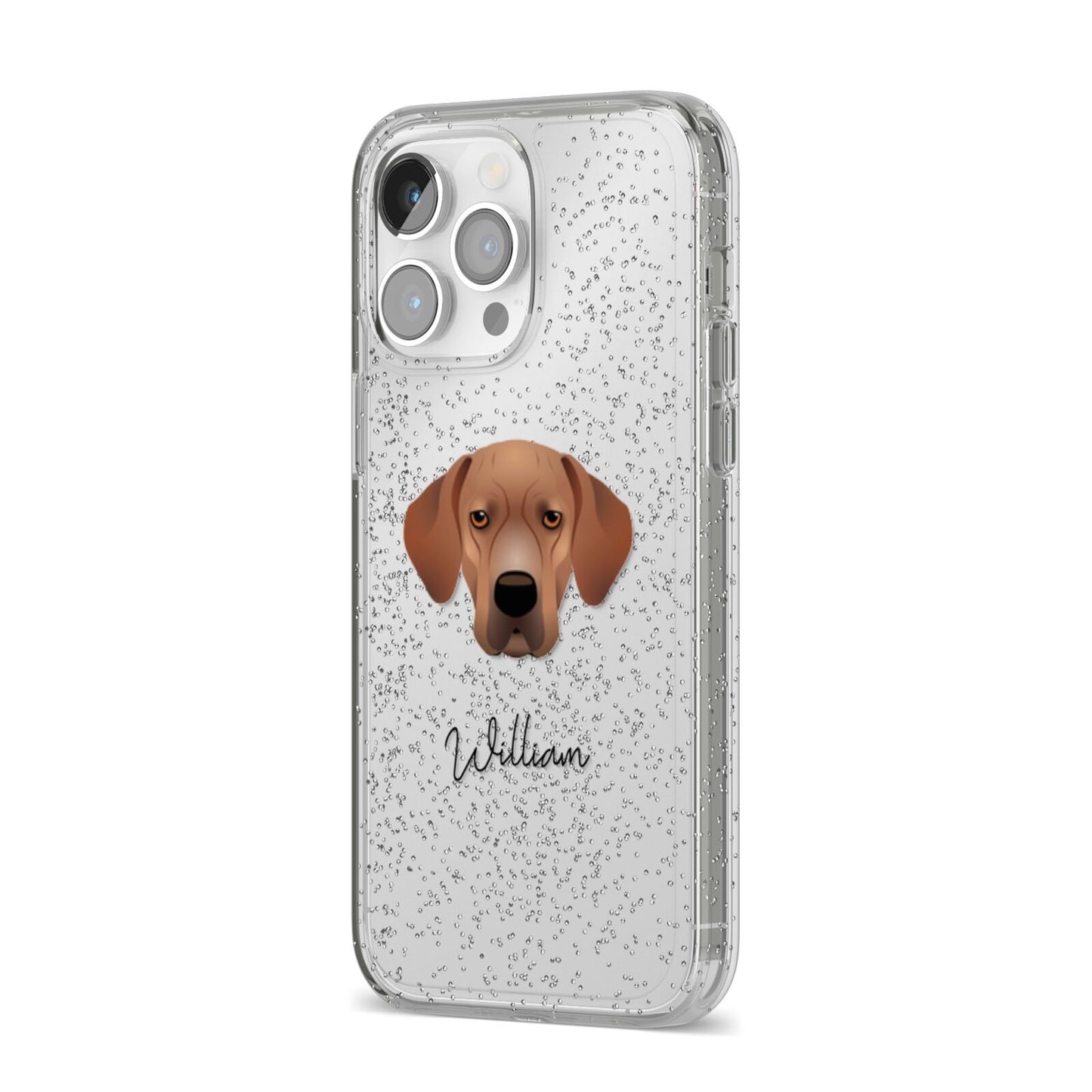Portuguese Pointer Personalised iPhone 14 Pro Max Glitter Tough Case Silver Angled Image