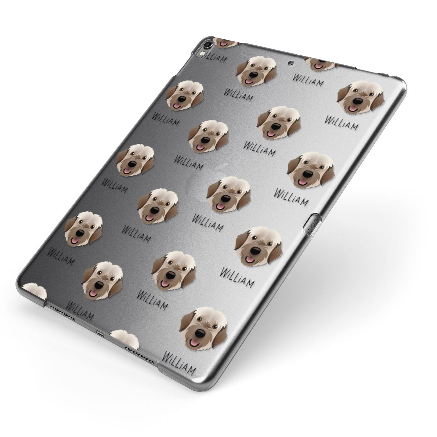 Portuguese Water Dog Icon with Name Apple iPad Case on Grey iPad Side View