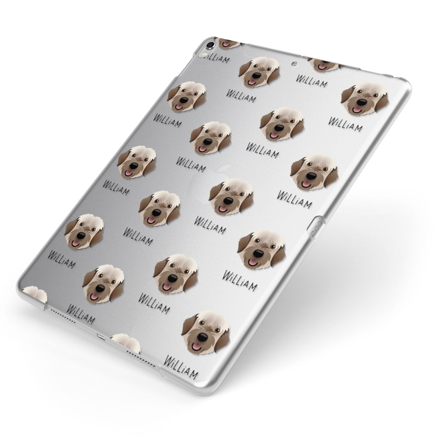 Portuguese Water Dog Icon with Name Apple iPad Case on Silver iPad Side View