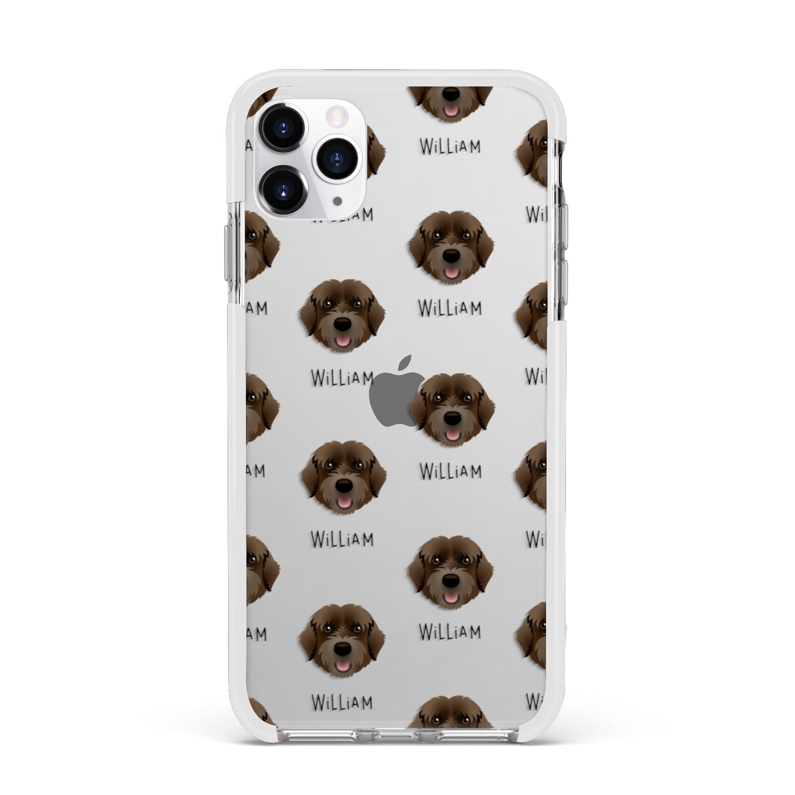 Portuguese Water Dog Icon with Name Apple iPhone 11 Pro Max in Silver with White Impact Case
