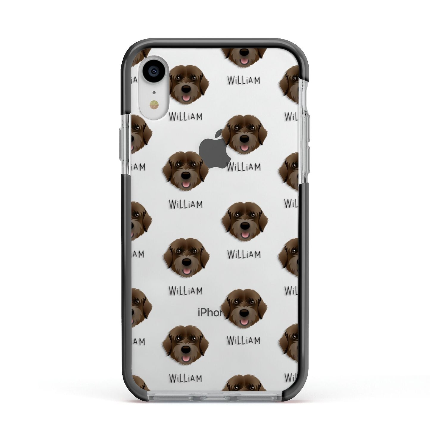 Portuguese Water Dog Icon with Name Apple iPhone XR Impact Case Black Edge on Silver Phone