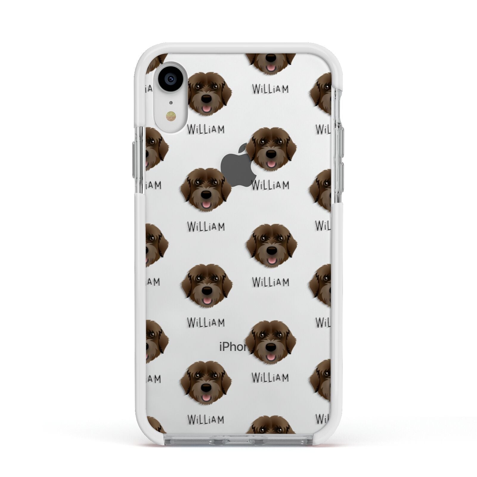 Portuguese Water Dog Icon with Name Apple iPhone XR Impact Case White Edge on Silver Phone