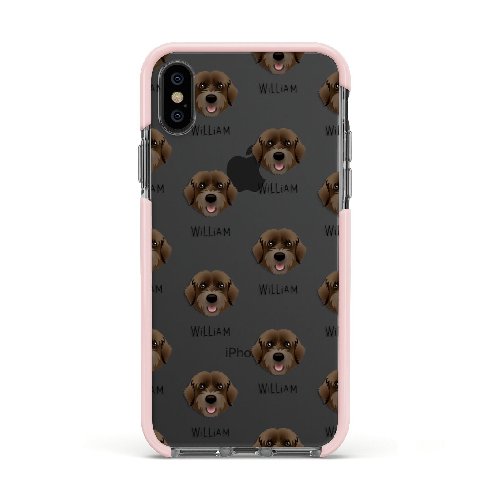 Portuguese Water Dog Icon with Name Apple iPhone Xs Impact Case Pink Edge on Black Phone