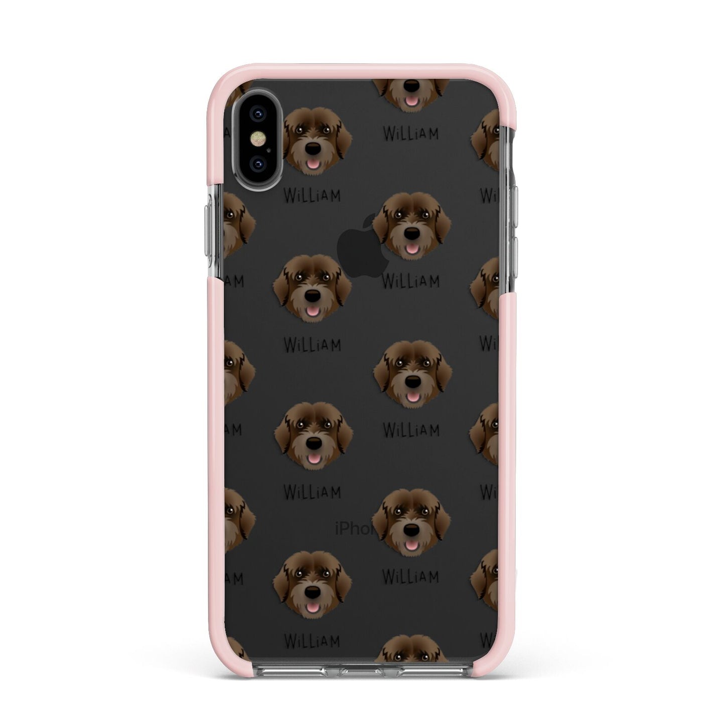 Portuguese Water Dog Icon with Name Apple iPhone Xs Max Impact Case Pink Edge on Black Phone
