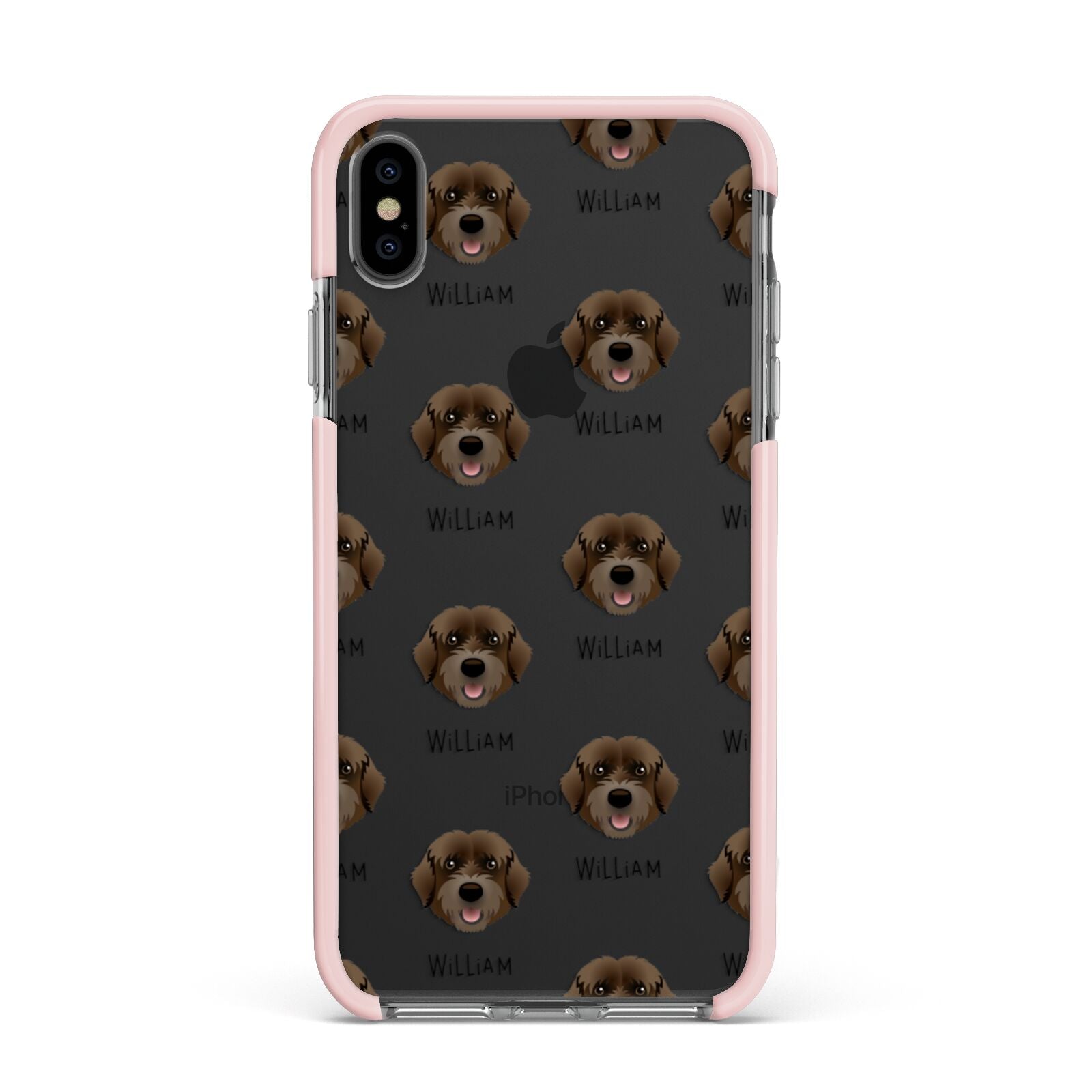 Portuguese Water Dog Icon with Name Apple iPhone Xs Max Impact Case Pink Edge on Black Phone